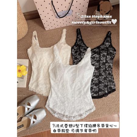 FA50802# 纯欲吊带重工蕾丝背心内搭设计感小众上衣百搭显瘦潮 服裝批發女裝批發服飾貨源