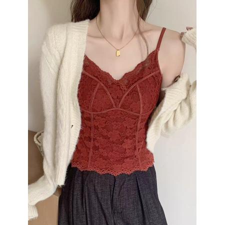 FA50803# 背心内衣女带胸垫新款法式性感蕾丝内搭吊带打底衫潮 服裝批發女裝批發服飾貨源