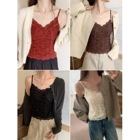 FA50803# 背心内衣女带胸垫新款法式性感蕾丝内搭吊带打底衫潮 服裝批發女裝批發服飾貨源