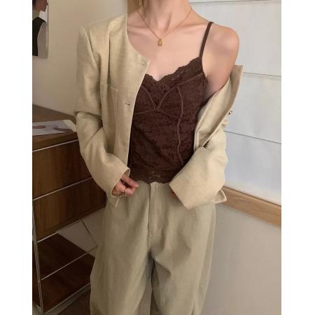 FA50803# 背心内衣女带胸垫新款法式性感蕾丝内搭吊带打底衫潮 服裝批發女裝批發服飾貨源