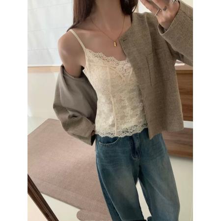 FA50803# 背心内衣女带胸垫新款法式性感蕾丝内搭吊带打底衫潮 服裝批發女裝批發服飾貨源