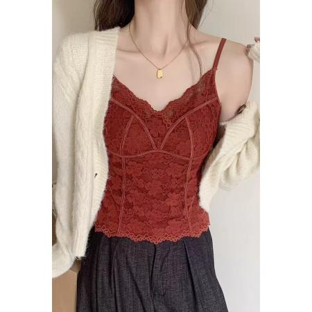 FA50803# 背心内衣女带胸垫新款法式性感蕾丝内搭吊带打底衫潮 服裝批發女裝批發服飾貨源