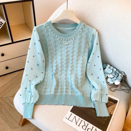 FA50811# 秋冬新款针织拼接雪纺衬衫设计感上衣欧货漂亮洋气打底衫 服裝批發女裝批發服飾貨源