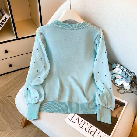 FA50811# 秋冬新款针织拼接雪纺衬衫设计感上衣欧货漂亮洋气打底衫 服裝批發女裝批發服飾貨源