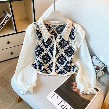 FA50813# 秋季新款复古钩花镂空针织马甲背心女款外搭短款无袖上衣 服裝批發女裝批發服飾貨源