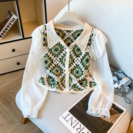 FA50813# 秋季新款复古钩花镂空针织马甲背心女款外搭短款无袖上衣 服裝批發女裝批發服飾貨源