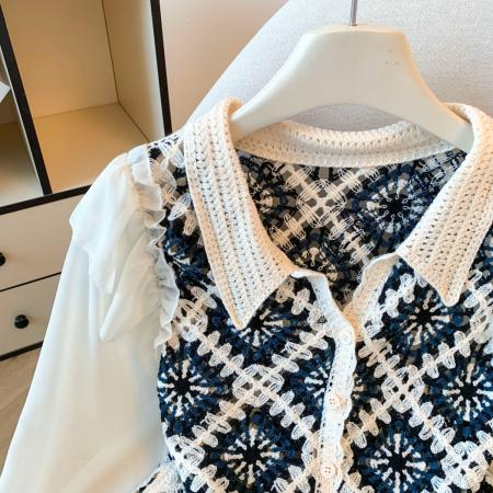 FA50813# 秋季新款复古钩花镂空针织马甲背心女款外搭短款无袖上衣 服裝批發女裝批發服飾貨源