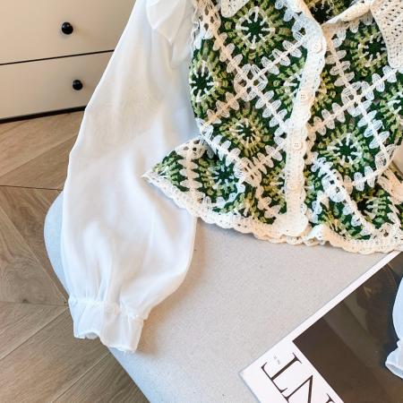 FA50813# 秋季新款复古钩花镂空针织马甲背心女款外搭短款无袖上衣 服裝批發女裝批發服飾貨源