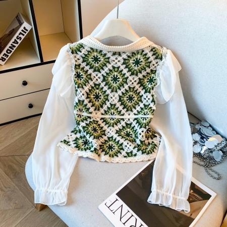 FA50813# 秋季新款复古钩花镂空针织马甲背心女款外搭短款无袖上衣 服裝批發女裝批發服飾貨源