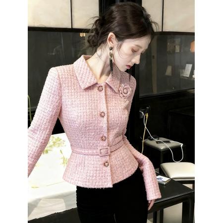 FA50820# 粉色小香风外套女秋冬高端时髦洋气名媛独特减龄气质收腰短款上衣 服裝批發女裝批發服飾貨源