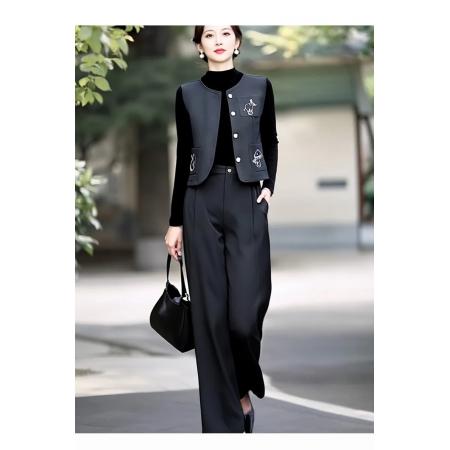 FA50823# 女装时尚洋气气质马甲+内搭+直筒裤三件套秋季 服裝批發女裝批發服飾貨源