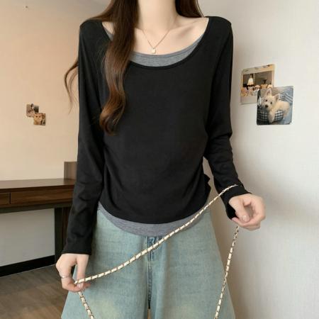 FA50826# 德绒长袖原版t恤女潮新款春秋季女上衣大码女装 服裝批發女裝批發服飾貨源