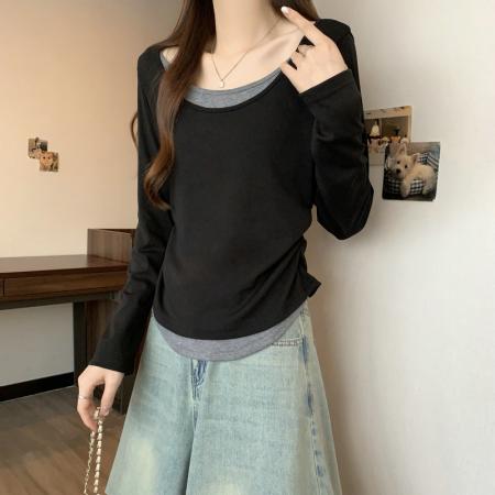 FA50826# 德绒长袖原版t恤女潮新款春秋季女上衣大码女装 服裝批發女裝批發服飾貨源