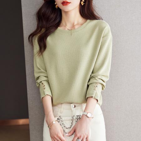 FA50839# 通勤简约休闲螺纹卫衣女春款宽松长袖百搭气质上衣 服裝批發女裝批發服飾貨源