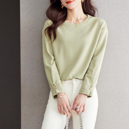 FA50839# 通勤简约休闲螺纹卫衣女春款宽松长袖百搭气质上衣 服裝批發女裝批發服飾貨源