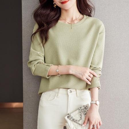 FA50839# 通勤简约休闲螺纹卫衣女春款宽松长袖百搭气质上衣 服裝批發女裝批發服飾貨源