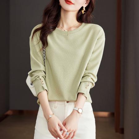 FA50839# 通勤简约休闲螺纹卫衣女春款宽松长袖百搭气质上衣 服裝批發女裝批發服飾貨源