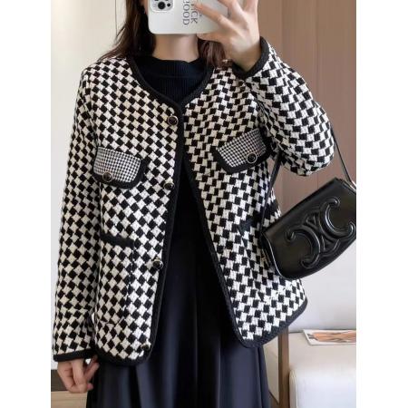 FA50844# 小香风千鸟格短款外套女春秋新款高级感时尚洋气时髦长袖上衣 服裝批發女裝批發服飾貨源