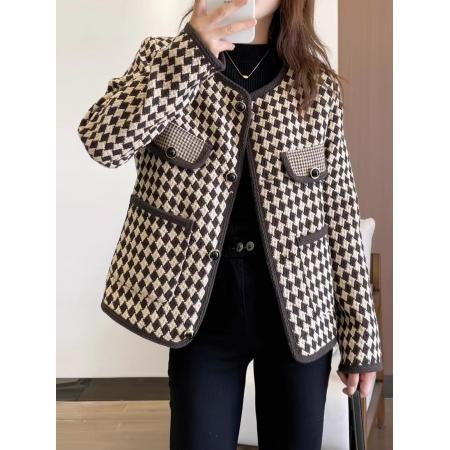 FA50844# 小香风千鸟格短款外套女春秋新款高级感时尚洋气时髦长袖上衣 服裝批發女裝批發服飾貨源