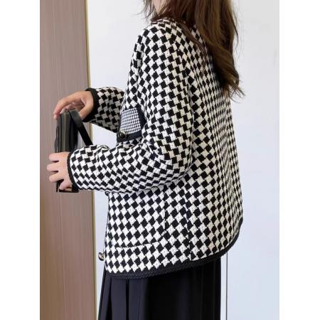 FA50844# 小香风千鸟格短款外套女春秋新款高级感时尚洋气时髦长袖上衣 服裝批發女裝批發服飾貨源