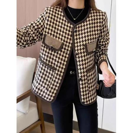 FA50844# 小香风千鸟格短款外套女春秋新款高级感时尚洋气时髦长袖上衣 服裝批發女裝批發服飾貨源
