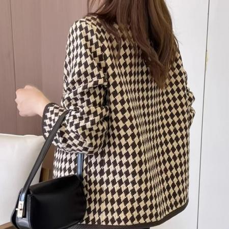 FA50844# 小香风千鸟格短款外套女春秋新款高级感时尚洋气时髦长袖上衣 服裝批發女裝批發服飾貨源