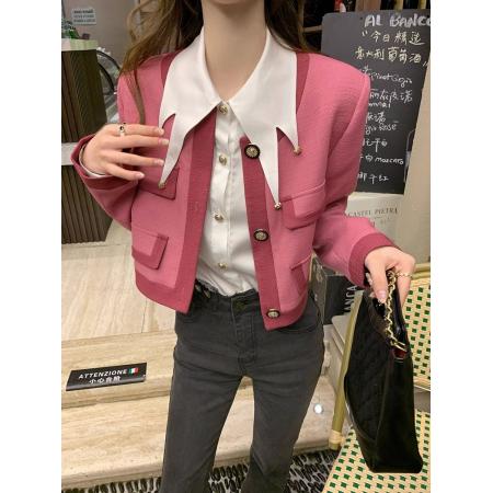 FA50846# 法式小香风外套女春秋新款小个子宽松设计感外搭短款开衫上衣 服裝批發女裝批發服飾貨源