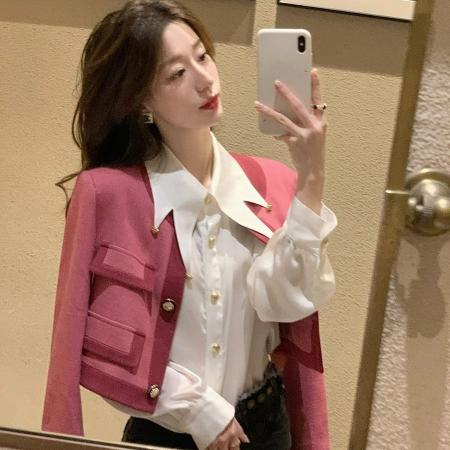 FA50846# 法式小香风外套女春秋新款小个子宽松设计感外搭短款开衫上衣 服裝批發女裝批發服飾貨源