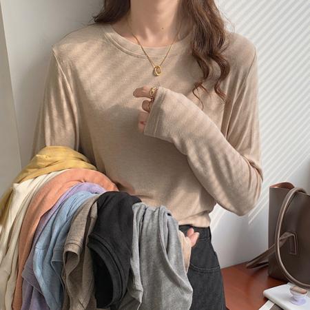 FA50852# 新款打底衫女长袖韩版多色显瘦百搭体恤内搭圆领上衣女 服裝批發女裝批發服飾貨源