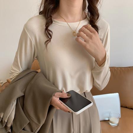 FA50852# 新款打底衫女长袖韩版多色显瘦百搭体恤内搭圆领上衣女 服裝批發女裝批發服飾貨源