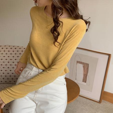 FA50852# 新款打底衫女长袖韩版多色显瘦百搭体恤内搭圆领上衣女 服裝批發女裝批發服飾貨源