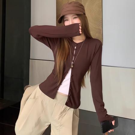 FA50858# 人棉咖拼粉复古假两件内搭打底衫t恤女早秋 服裝批發女裝批發服飾貨源