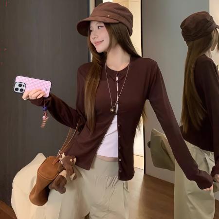 FA50858# 人棉咖拼粉复古假两件内搭打底衫t恤女早秋 服裝批發女裝批發服飾貨源