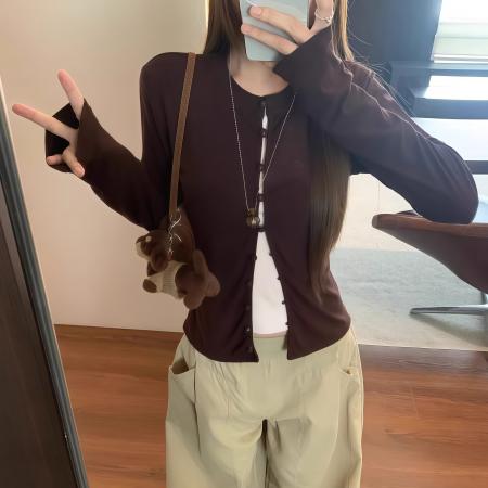 FA50858# 人棉咖拼粉复古假两件内搭打底衫t恤女早秋 服裝批發女裝批發服飾貨源