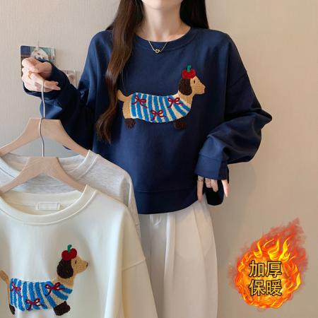 FA50864# 秋冬新款胖mm大码女加绒加厚刺绣卡通内搭打底T恤 服裝批發女裝批發服飾貨源