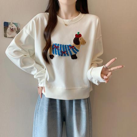 FA50864# 秋冬新款胖mm大码女加绒加厚刺绣卡通内搭打底T恤 服裝批發女裝批發服飾貨源