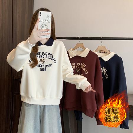 FA50865# 秋冬新款胖mm大码女加绒加厚字母外穿卫衣上衣 服裝批發女裝批發服飾貨源