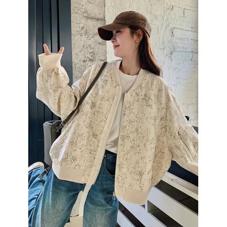 FA50885# 独特超好看棒球服外套女春秋新款美式慵懒chic短款宽 服裝批發女裝批發服飾貨源