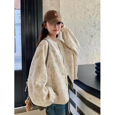 FA50885# 独特超好看棒球服外套女春秋新款美式慵懒chic短款宽 服裝批發女裝批發服飾貨源