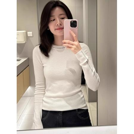 FA50890# 安迪绒高级刺绣圆领长袖针织衫女秋冬修身显瘦毛衣内搭打底衫上衣 服裝批發女裝批發服飾貨源