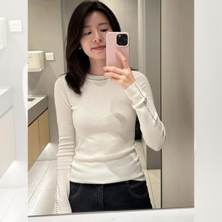 FA50890# 安迪绒高级刺绣圆领长袖针织衫女秋冬修身显瘦毛衣内搭打底衫上衣 服裝批發女裝批發服飾貨源