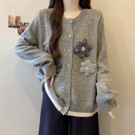 FA50896# 大码设计感钩花针织衫胖mm高级感秋冬减龄显瘦毛衣气质外套 服裝批發女裝批發服飾貨源