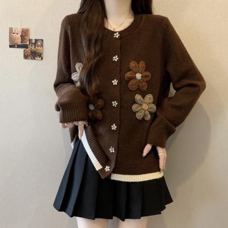 FA50896# 大码设计感钩花针织衫胖mm高级感秋冬减龄显瘦毛衣气质外套 服裝批發女裝批發服飾貨源