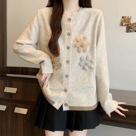 FA50896# 大码设计感钩花针织衫胖mm高级感秋冬减龄显瘦毛衣气质外套 服裝批發女裝批發服飾貨源