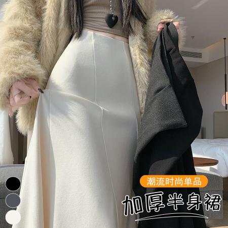 FA50898# 秋冬新款加厚羊绒半身裙设计感拼接高腰显瘦鱼尾长款a字裙 服裝批發女裝批發服飾貨源