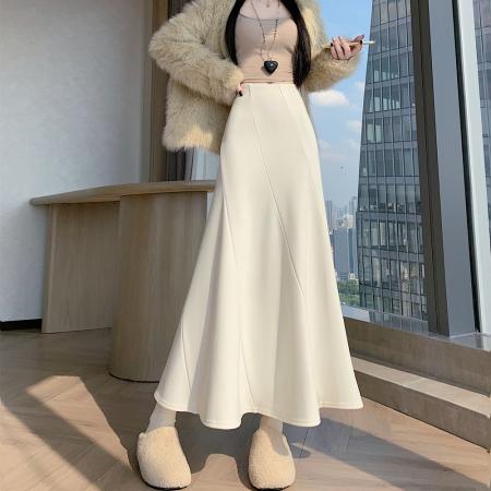 FA50898# 秋冬新款加厚羊绒半身裙设计感拼接高腰显瘦鱼尾长款a字裙 服裝批發女裝批發服飾貨源