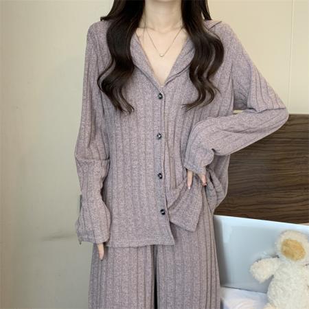 FA50905# 新款家居服套装长袖POLO领睡衣高腰显瘦休闲裤两件套 服裝批發女裝批發服飾貨源