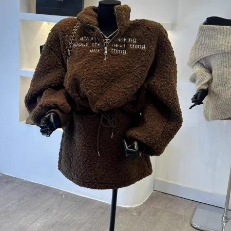 FA50907# 冬季新款法式气质字母设计款羊羔毛卫衣套装女休闲两件套短裙 服裝批發女裝批發服飾貨源