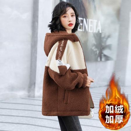 FA50909# 颗粒绒复奥粒绒冬季加绒加厚羊羔绒连帽外套卫衣 服裝批發女裝批發服飾貨源