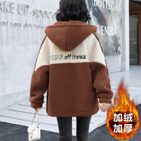 FA50909# 颗粒绒复奥粒绒冬季加绒加厚羊羔绒连帽外套卫衣 服裝批發女裝批發服飾貨源